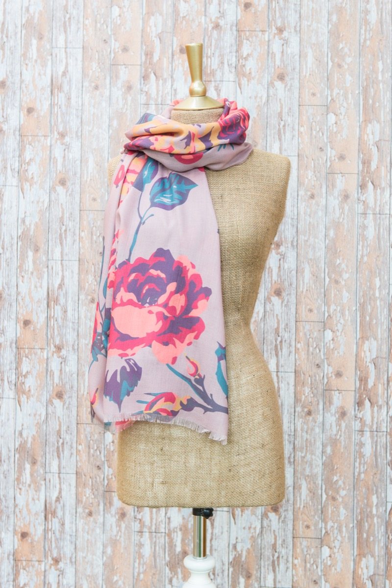 Latte Floral Print Scarf