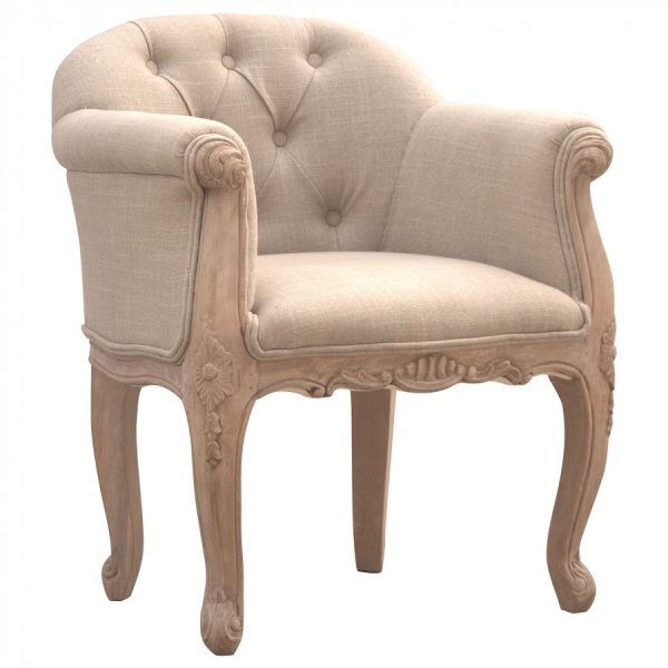 Mango Hill French Carved Mud Linen Accent Chair