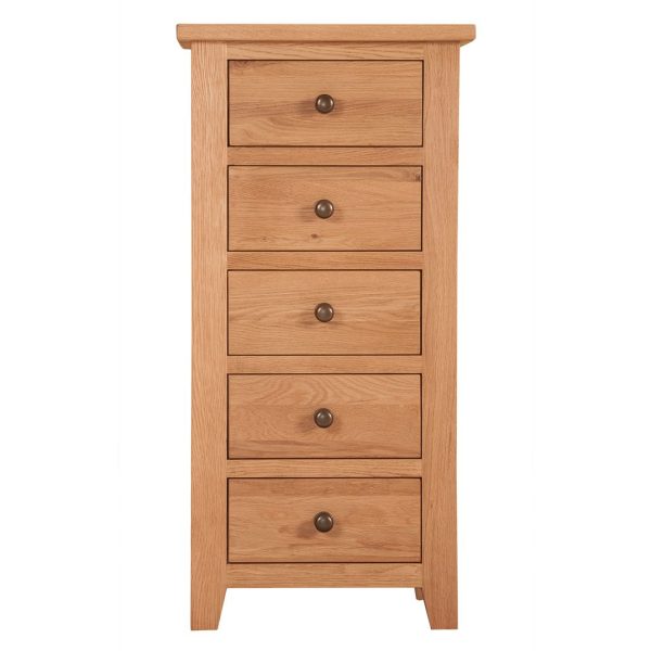 Mini Oxford Oak 5 Drawer Tall Chest