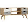 Mango Hill Media Unit with 4 Grey Hand-Painted Drawers and 2 Open Slots