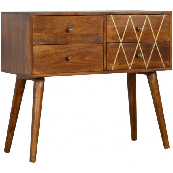 Mango Hill Nordic Style Console Table with 4 Brass Inlay Front Drawers