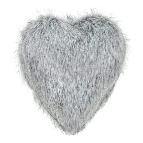 Silver Faux Fur Heart Cushion