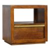 Mango Hill 1 Drawer Chestnut Bedside with Gold Pull Out Bar Mango Hill 1 Drawer Chestnut Bedside with Gold Pull Out Bar