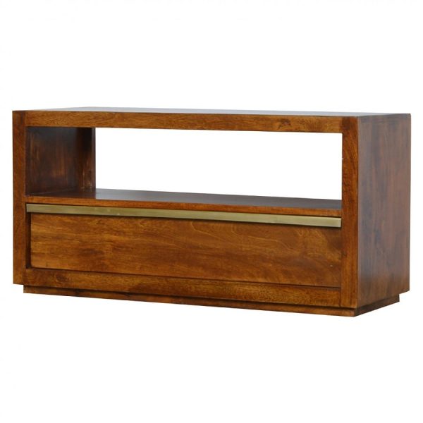 Mango Hill 1 Drawer Chestnut Media Unit With Gold Pull Out Bar