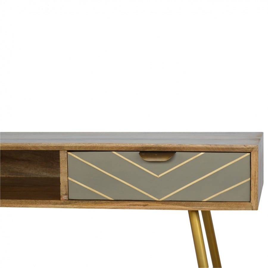 Mango Hill 1 Drawer Nordic Style Writing Desk with 1 Brass Inlay Drawer