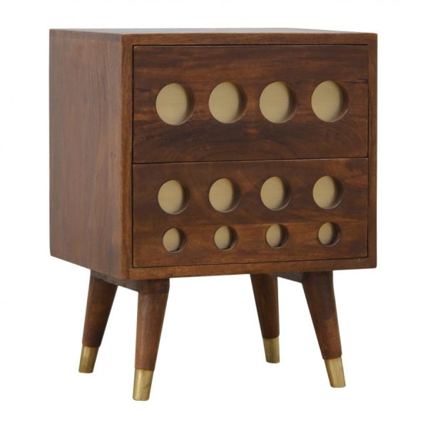 Mango Hill 2 Drawer Chestnut Nordic Style Bedside with Brass Inlay