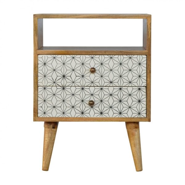 Mango Hill 2 Drawer Geometric Screen-Printed Bedside with Open Slot