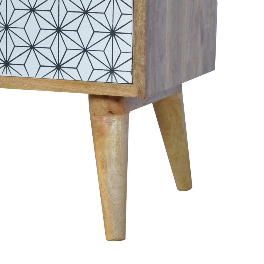 Mango Hill 2 Drawer Geometric Screen-Printed Bedside with Open Slot