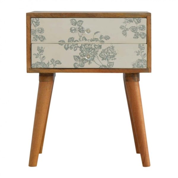 Mango Hill 2 Drawer Green Floral Screen-Printed Bedside