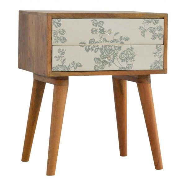 Mango Hill 2 Drawer Green Floral Screen-Printed Bedside