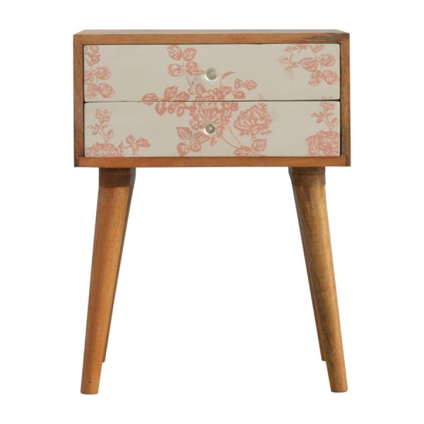 Mango Hill 2 Drawer Pink Floral Screen-Printed Bedside