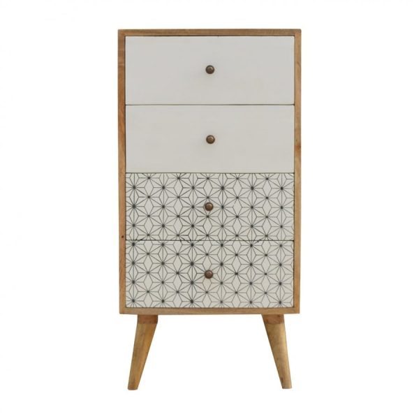 Mango Hill 4 Drawer Tallboy with 2 Geometric Screen Printed Drawer Fronts