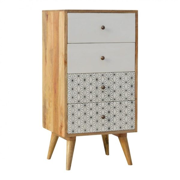 Mango Hill 4 Drawer Tallboy with 2 Geometric Screen Printed Drawer Fronts