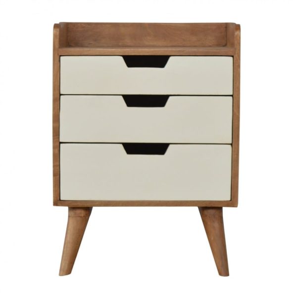 Mango Hill Bedside With 3 White Hand Painted Cut-Out Drawers