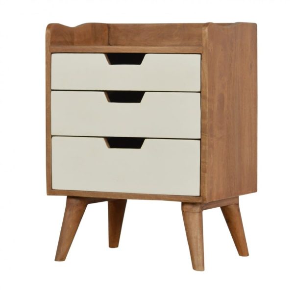 Mango Hill Bedside With 3 White Hand Painted Cut-Out Drawers