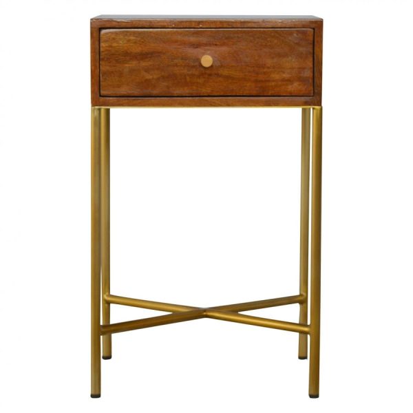 Mango Hill Chestnut End Table With Gold Criss-Cross Base