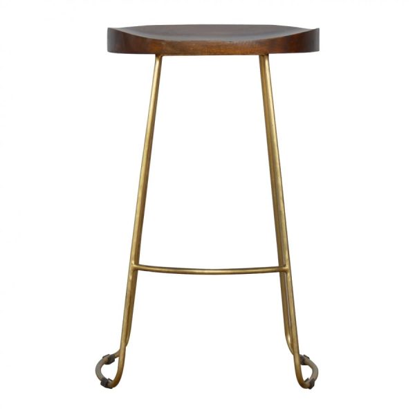 Mango Hill Golden Iron Base Stool with Chunky Wooden Top