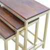 Mango Hill Golden Stool Set of 3 With Chunky Wooden Top Mango Hill Golden Stool Set of 3 With Chunky Wooden Top