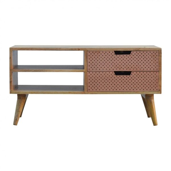 Mango Hill Media Unit With Perforated Copper Front Drawers