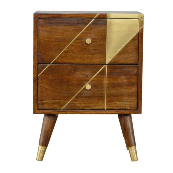 Mango Hill Nordic Style Chestnut Bedside with Gold Detailing