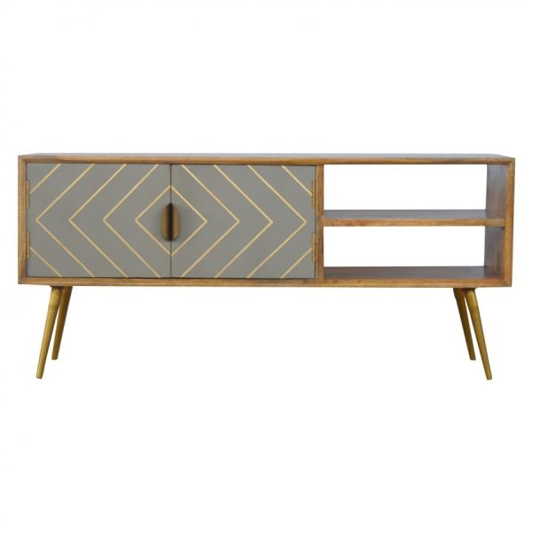 Mango Hill Open Nordic Style Media Unit with 2 Cement Brass Inlay Doors