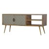 Mango Hill Open Nordic Style Media Unit with 2 Cement Brass Inlay Doors Mango Hill Open Nordic Style Media Unit with 2 Cement Brass Inlay Doors