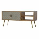 Mango Hill Open Nordic Style Media Unit with 2 Cement Brass Inlay Doors
