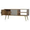 Mango Hill Open Nordic Style Media Unit with 2 Cement Brass Inlay Doors Mango Hill Open Nordic Style Media Unit with 2 Cement Brass Inlay Doors