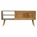 Mango Hill Open Nordic Style Media Unit with 2 Cement Brass Inlay Doors