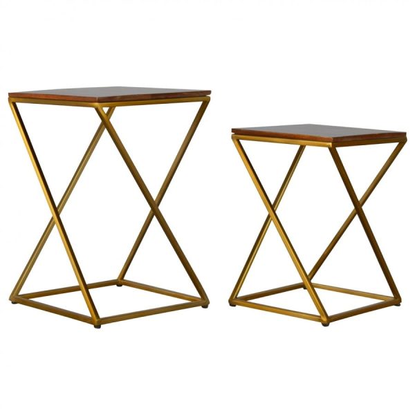 Mango Hill Set of 2 Nesting Tables With Gold Base