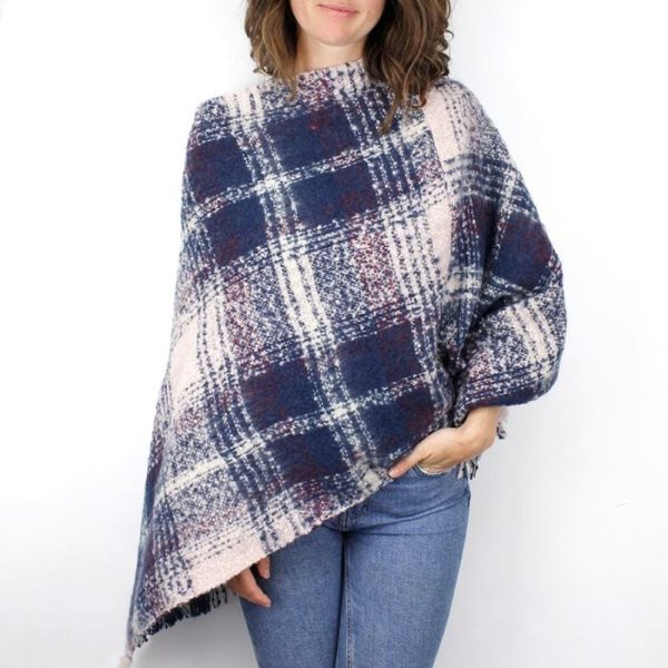 Blue Mulberry Poncho with Tassels