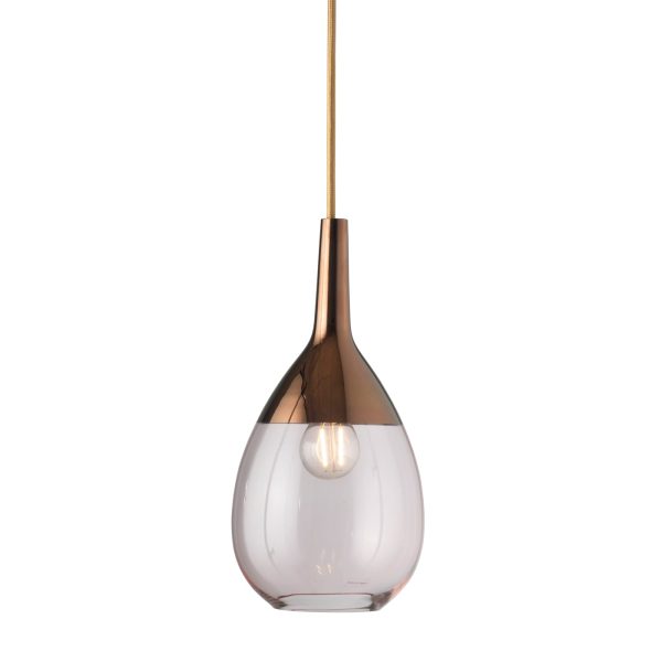 Lute Pendant Lamp, Coral / Copper, 27cmH
