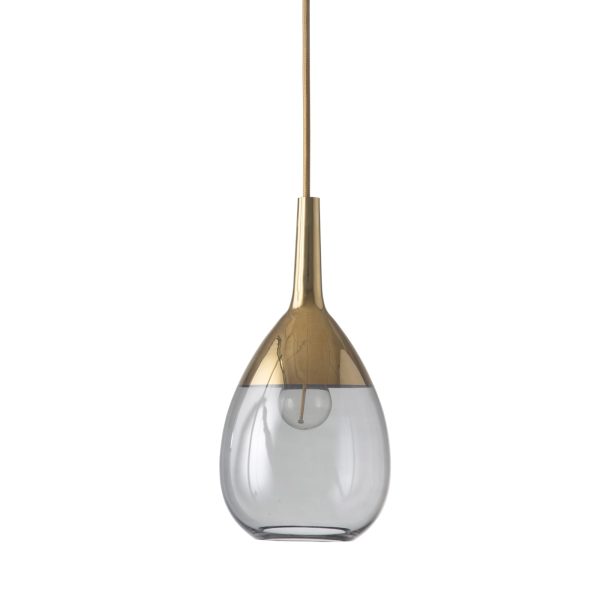 Lute Pendant Lamp, Smokey Grey / Gold, 27cmH