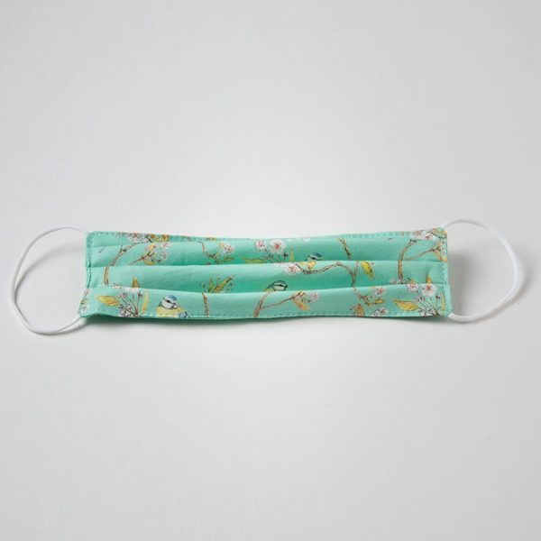 Turquoise Blue Tit on Blossom Face Mask