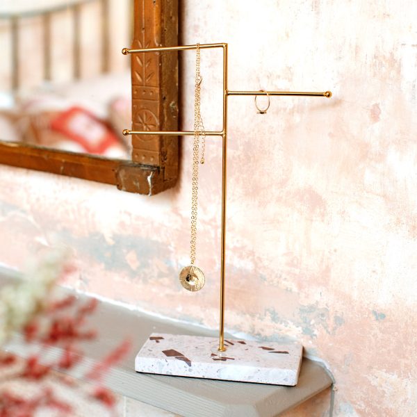 Triple Terrazzo Gold Jewellery Stand