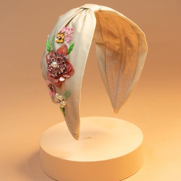 Embroidered Champagne Floral Headband