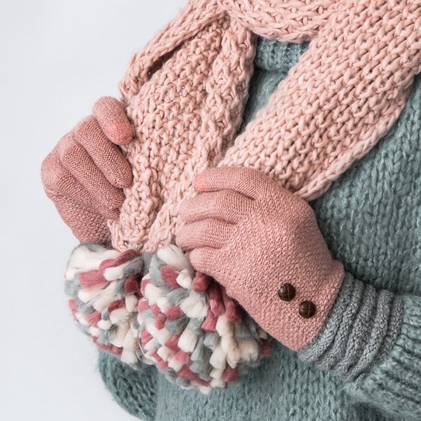 Dusky Pink Buttoned Ladies Gloves