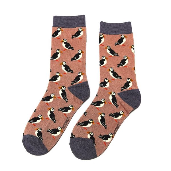 Dusky Pink Puffin Socks