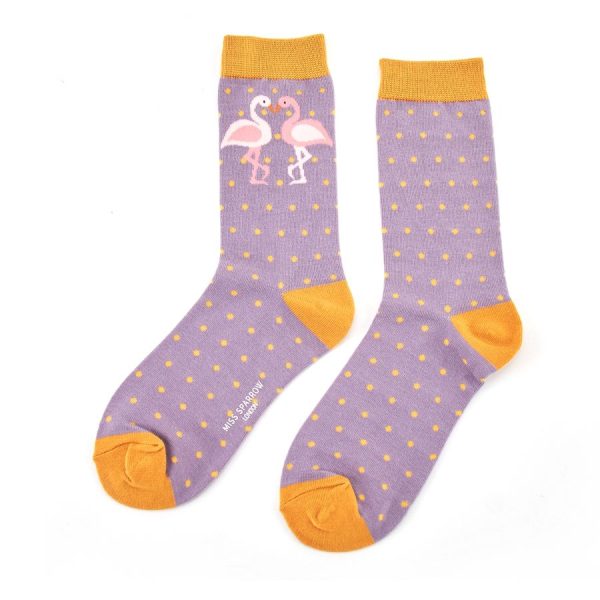 Dusky Purple Kissing Flamingo Socks
