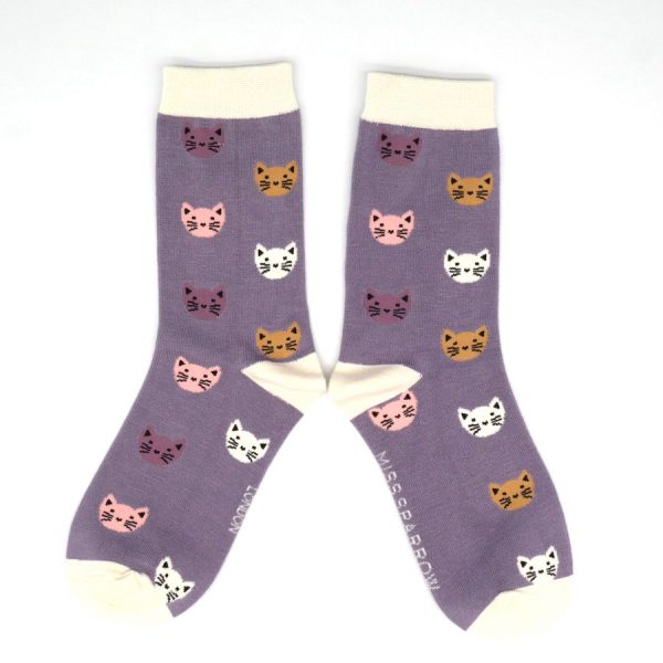 Lavender Kitty Face Socks