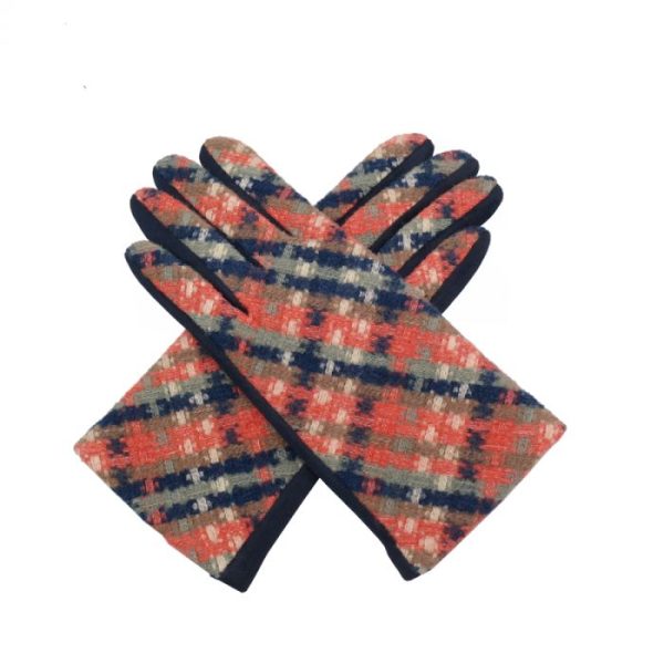 Navy Woven Check Gloves