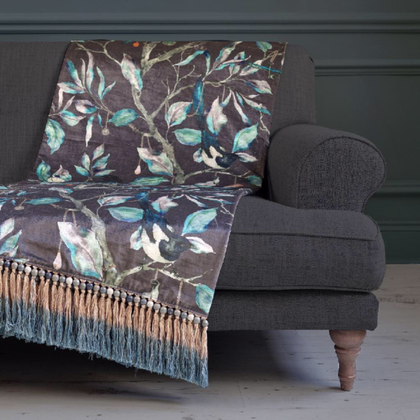 Magpies Charcoal Velvet Throw