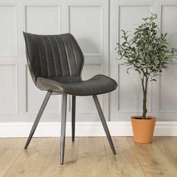 Ascoli Vegan Leather Grey Dining Chair PAIR
