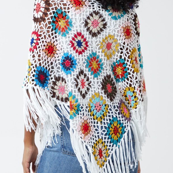 Multicolour Flower Crochet Tassel Poncho