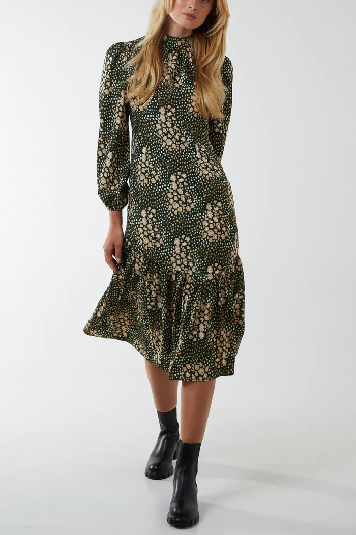 Midi dress with high sales neck