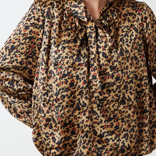 Leopard Print Pussy Bow Blouson Top