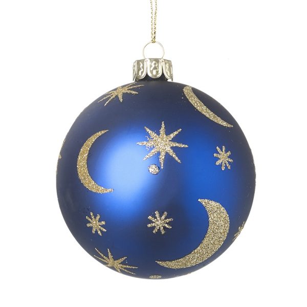 Blue Glass Moon & Stars Bauble