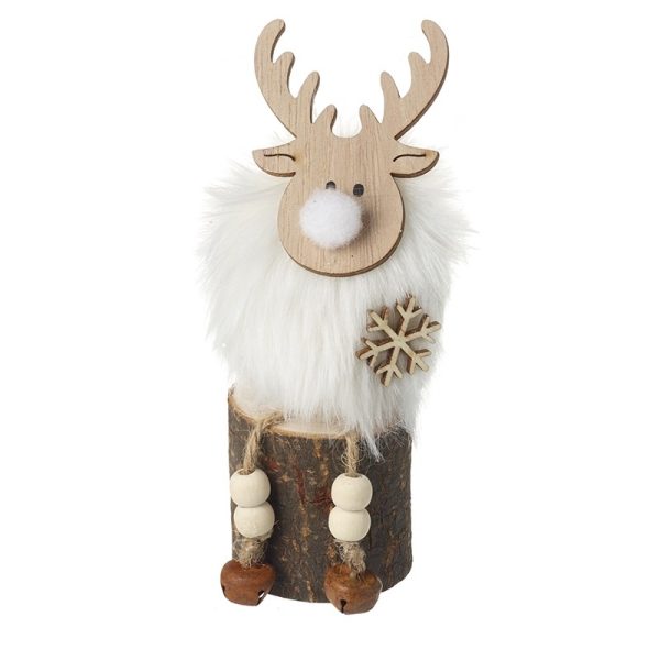 Fabric Reindeer Sitting On Log