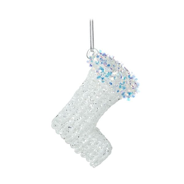 Glass Xmas Stocking With Glitter Edge