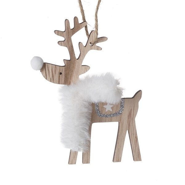 Wooden Deer With Fur Scarf